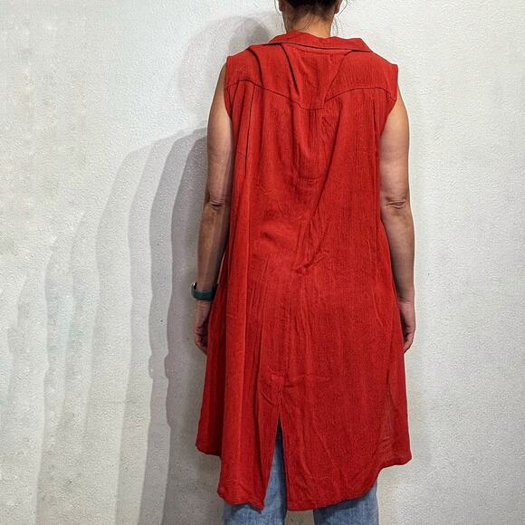 Wayf Red Side Slit Button Down Tunic Sz M - Picture 10 of 12